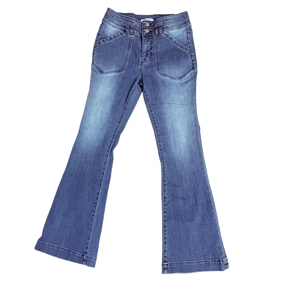 Vigoss Ace Flare Jeans Womens 27 x 31 Blue High Rise Double Button Front Pockets